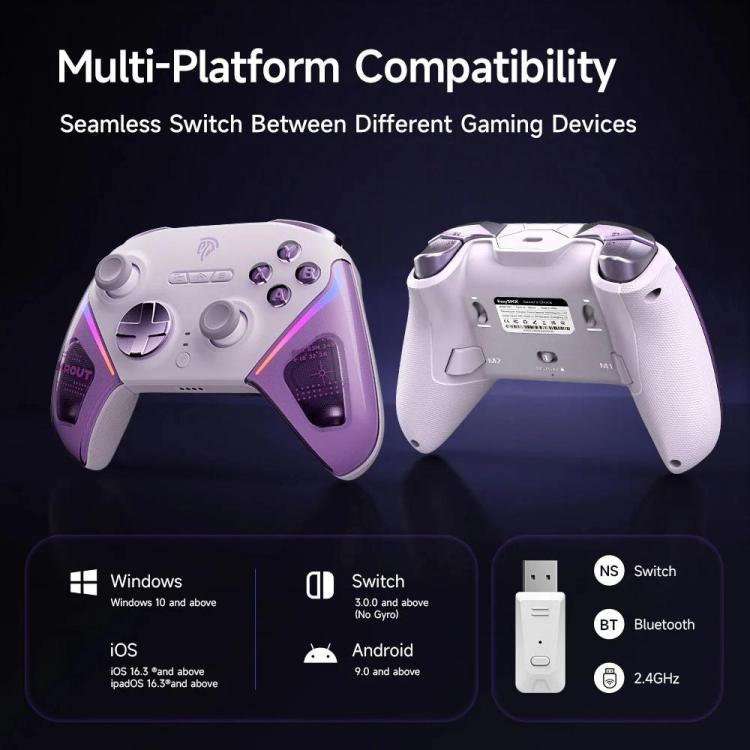 EasySMX D10 Kabelloser Gaming-Controller mit Dual-Mode-Triggern und TMR Hall-Effekt-Joysticks, Ladestation für PC/Switch/Telefon/Steam (lila)