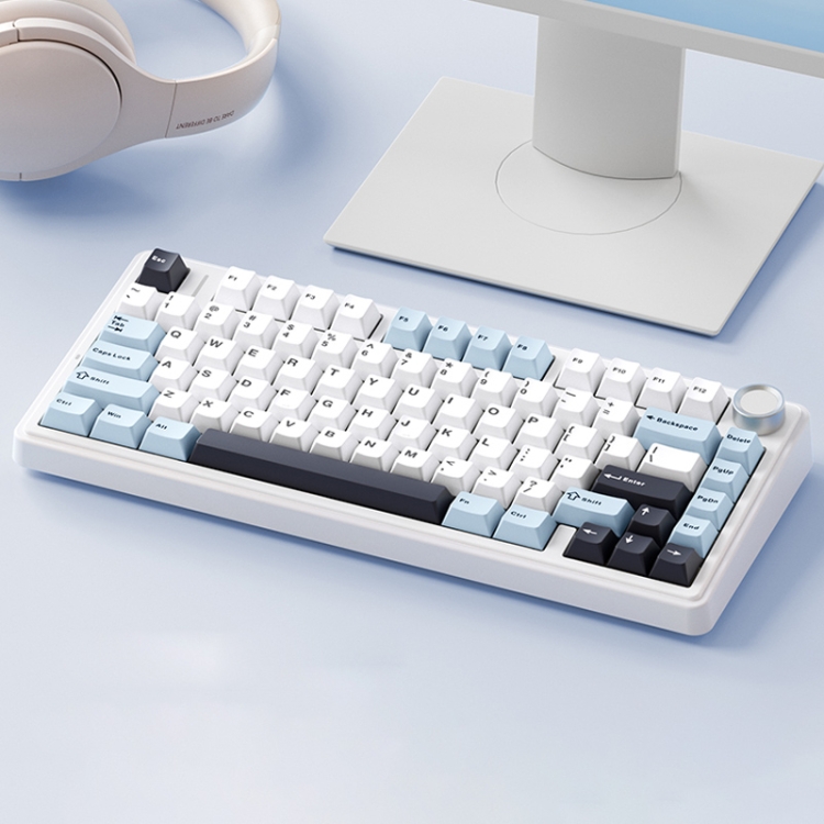 AULA F75 80 Tasten, kabelgebunden/2,4 G/Bluetooth, drei Modelle, individuelle mechanische RGB-Tastatur (Gletscherblau)