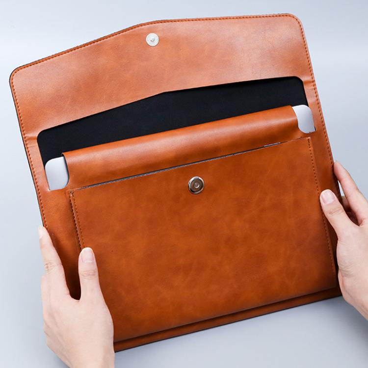 A4-Dokumententasche aus doppellagigem PU, 14-Zoll-Laptop, Aktentasche, Aktenorganizer, Halter für Büro- und Schulbedarf (braun)