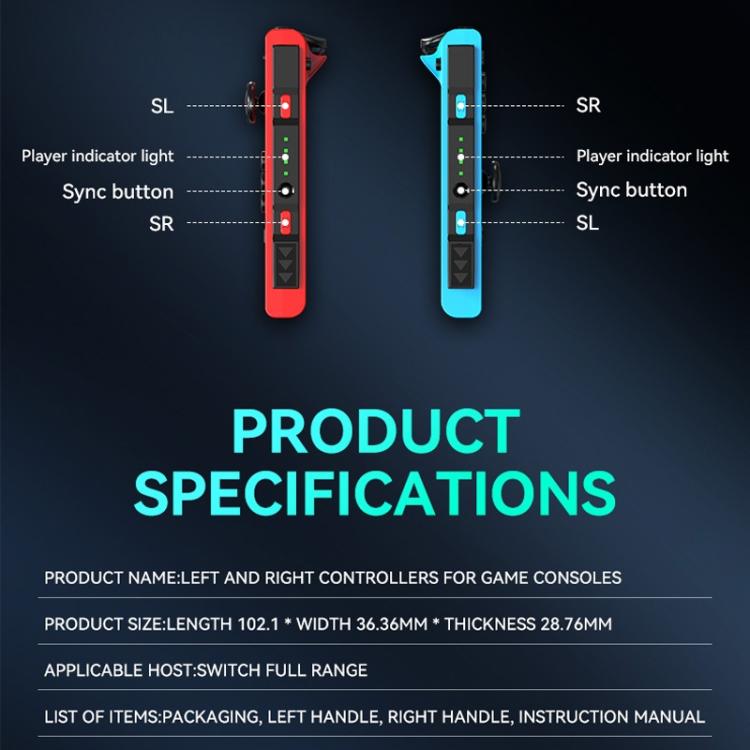 JOY-02 Gaming-Griff für links und rechts mit RGB-Lichtern, Bluetooth-Gamepad mit Körpergefühl für Switch/Switch OLED/Switch Pro/Switch Lite/Switch Joycon (Schwarz)