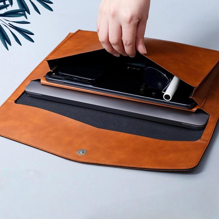 A4-Dokumententasche aus doppellagigem PU, 14-Zoll-Laptop, Aktentasche, Aktenorganizer, Halter für Büro- und Schulbedarf (braun)