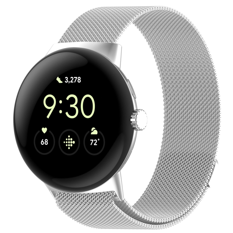 Für Google Pixel Watch 3, 45 mm, Mailänder Metall-Magnetarmband (Silber)